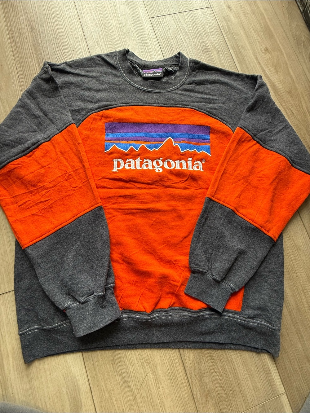Reworked Patagonia Men’s Colorblock Crewneck Sweatshirt - Orange & Charcoal